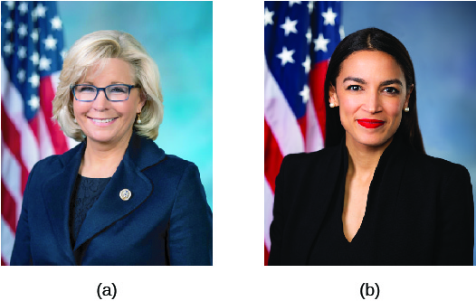 Photo A shows Liz Cheney. Photo B shows Alexandria Ocasio-Cortez.