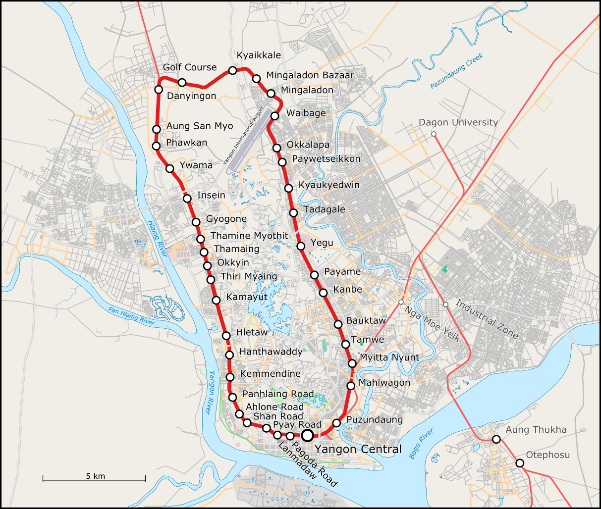 সার্কুলার রেলওয়ের রুট ম্যাপ।