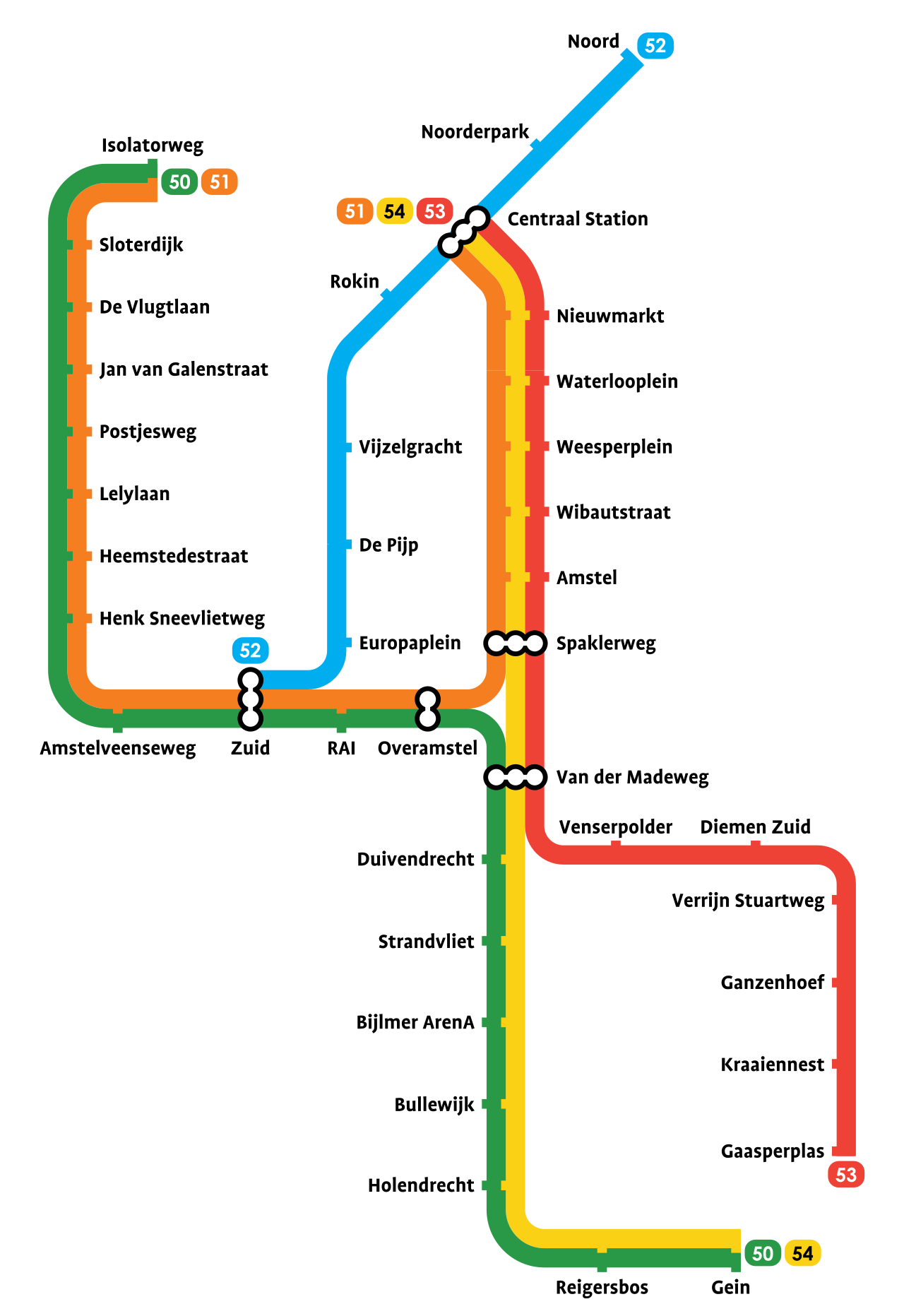 アムステルダム・メトロ路線図
