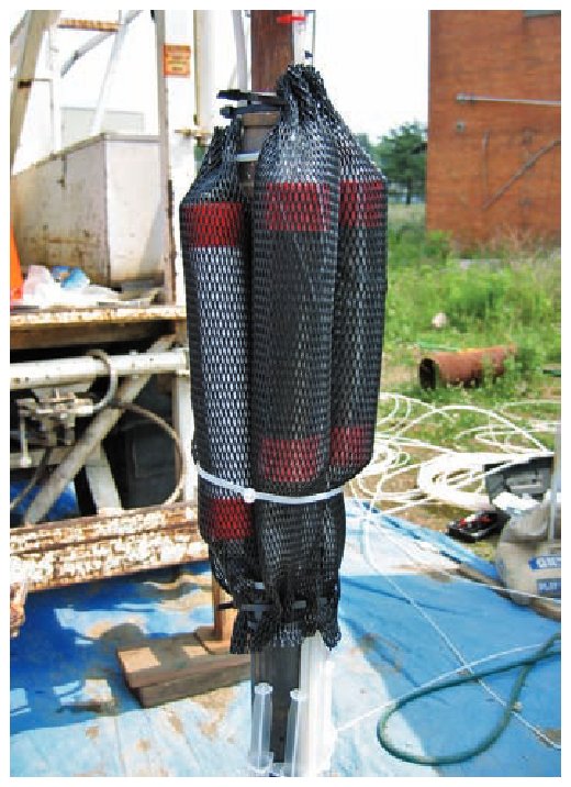 Low-cost diffusion samplers are placed in wells at the NAWC to monitor contaminant concentrations and geochemistry.