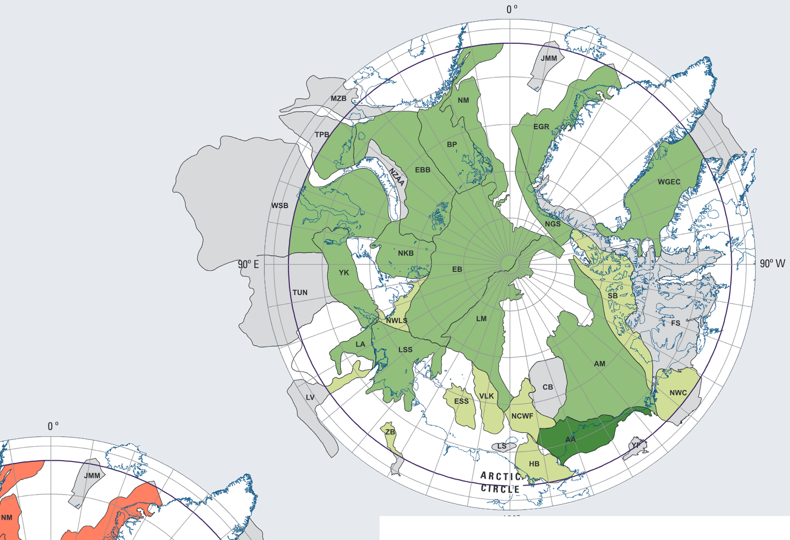 Provinces in the Circum-Arctic Resource Appraisal (CARA) colorcoded for mean estimated undiscovered gas.