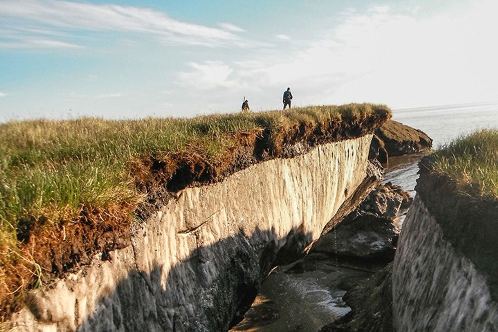 An eroding Arctic coastline exposing ice-rich frozen ground