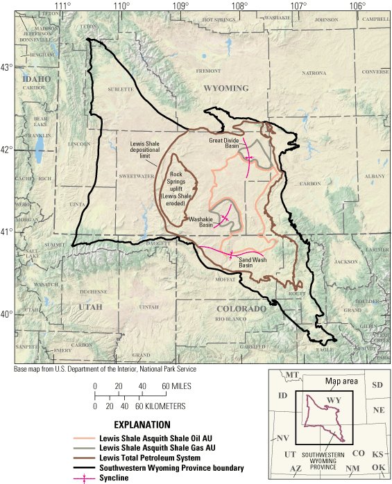 Map of two continuous assessment units for the Asquith marker in the Lewis Shale.