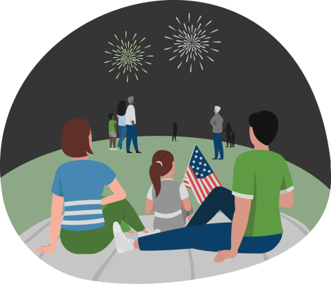 a family enjoying fireworks together on a blanket