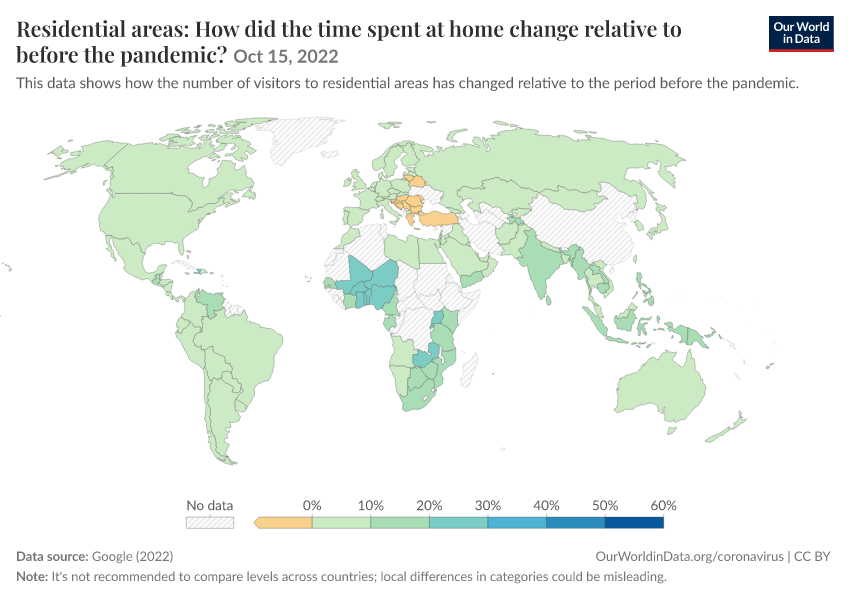Residential areas: How did the time spent at home change relative to before the pandemic?