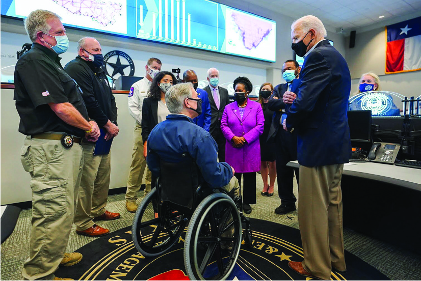 President Biden tours an emergency operations center in Houston and meets with Greg Abbott.