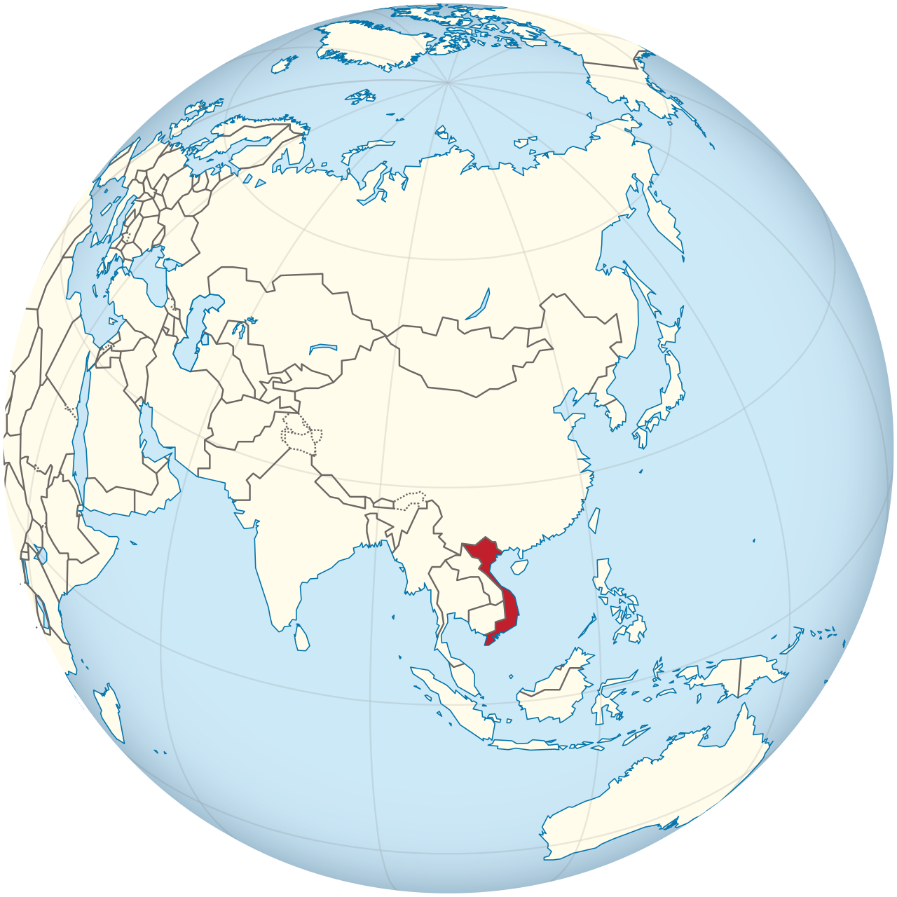 Vietnam on the globe (Asia centered)