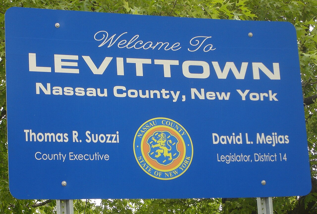 "Welcome to Levittown" sign.
