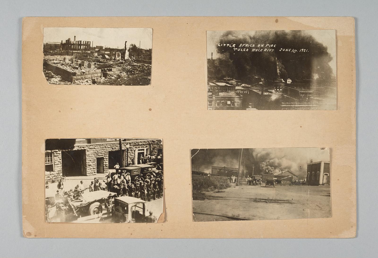 Photograph of the Greenwood District burning during the Tulsa Race Massacre