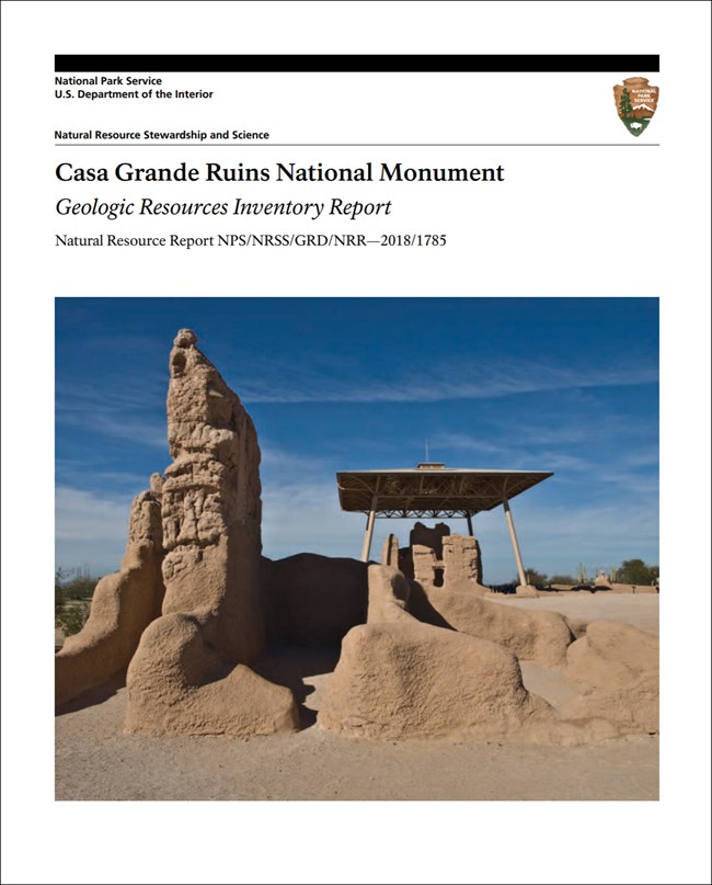 Cover of the Geologic Resources Inventory report for Casa Grande Ruins, with a photo of the ruins.