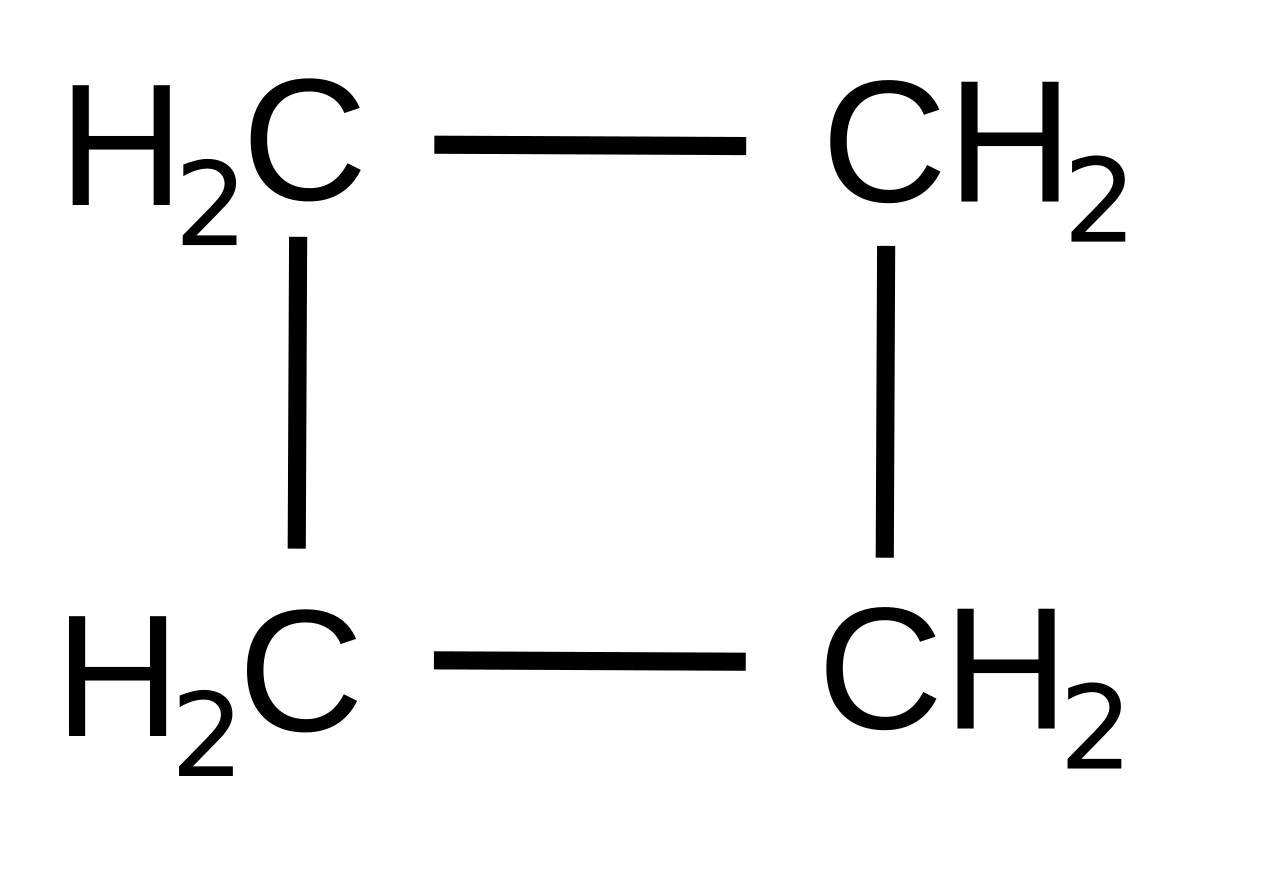 Cyclobutane C4H8. One possible structure from degree of unsaturation value = 1