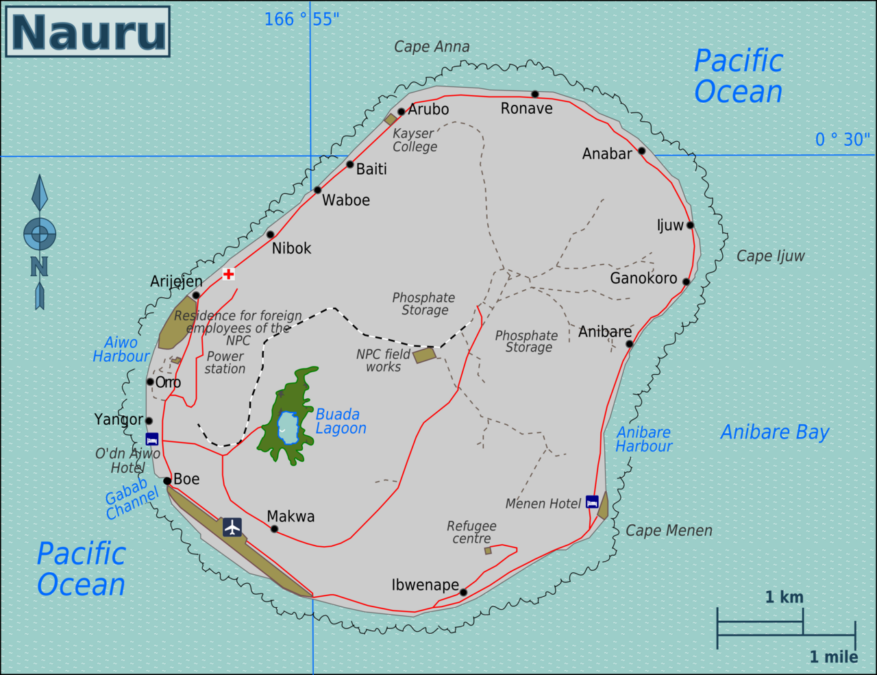 ナウルの詳細地図。
