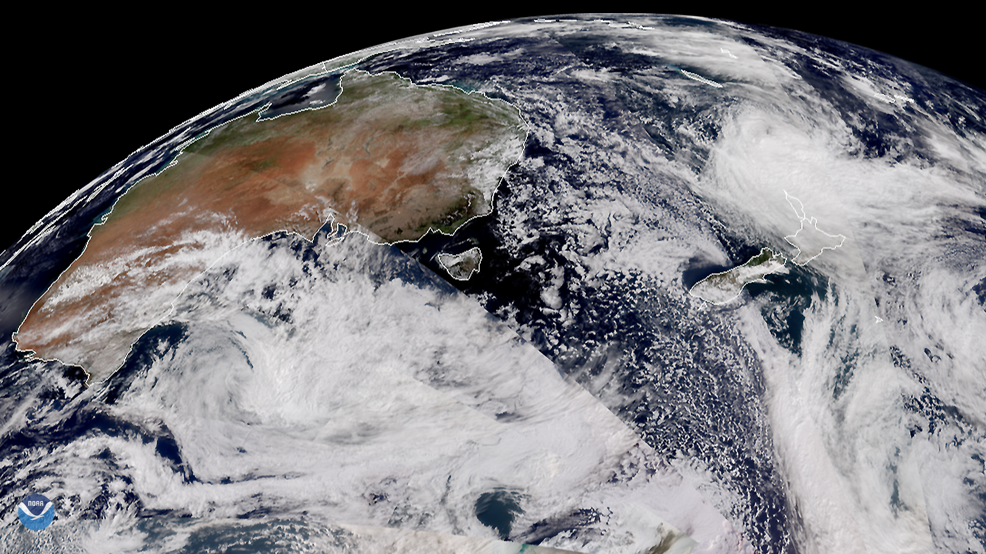 The Suomi-NPP (or SNPP) and NOAA-20 satellites displayed a segment of the Southern Hemisphere, the Tasman Sea, and Southern Indian Ocean in March 2020.