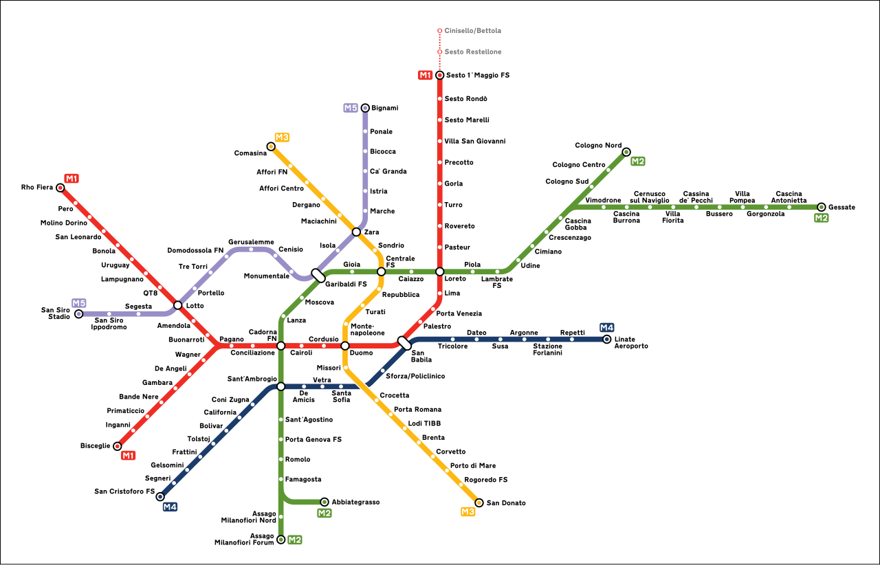 Схема миланского метрополитена