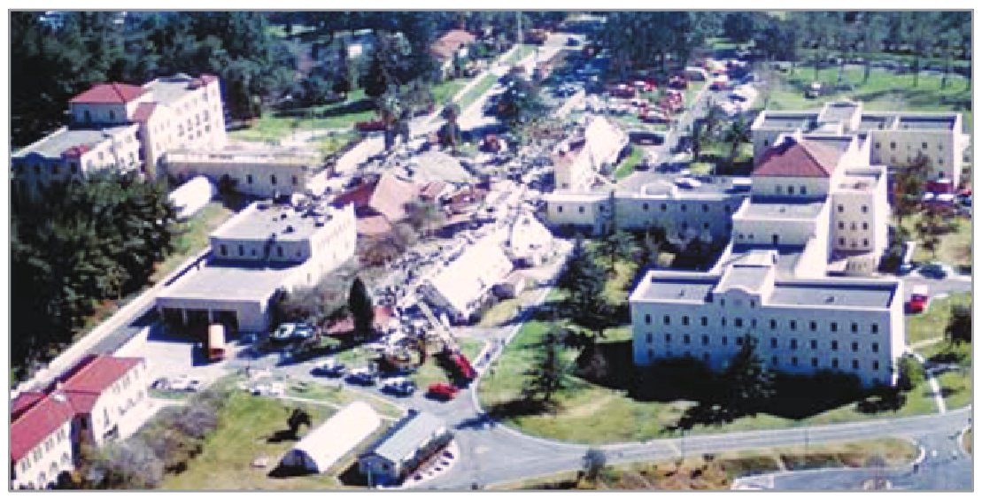 The 1971 San Fernando, California, earthquake (magnitude 6.7) collapsed four buildings at the San Fernando VA Hospital, killing 49 people.