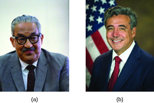 Image A is of Justice Thurgood Marshall. Image B is of Noel Francisco.