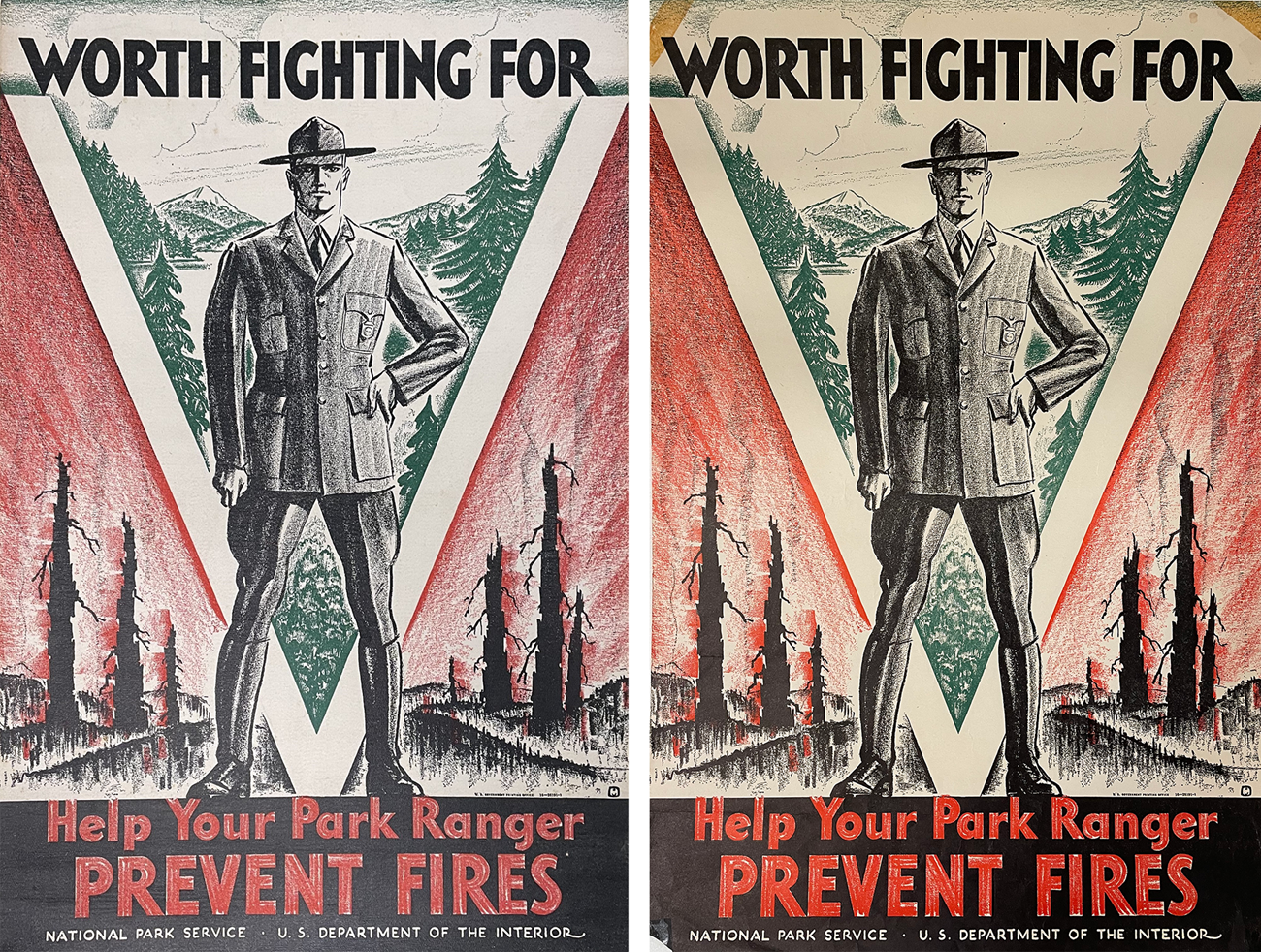 NPS "Worth Fighting For" fire prevention posters, ca. 1944.