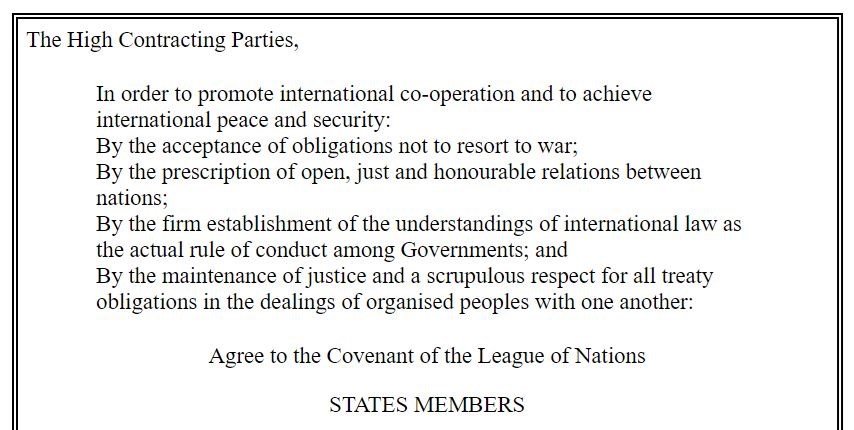 A League of Nations document on the Covenant.