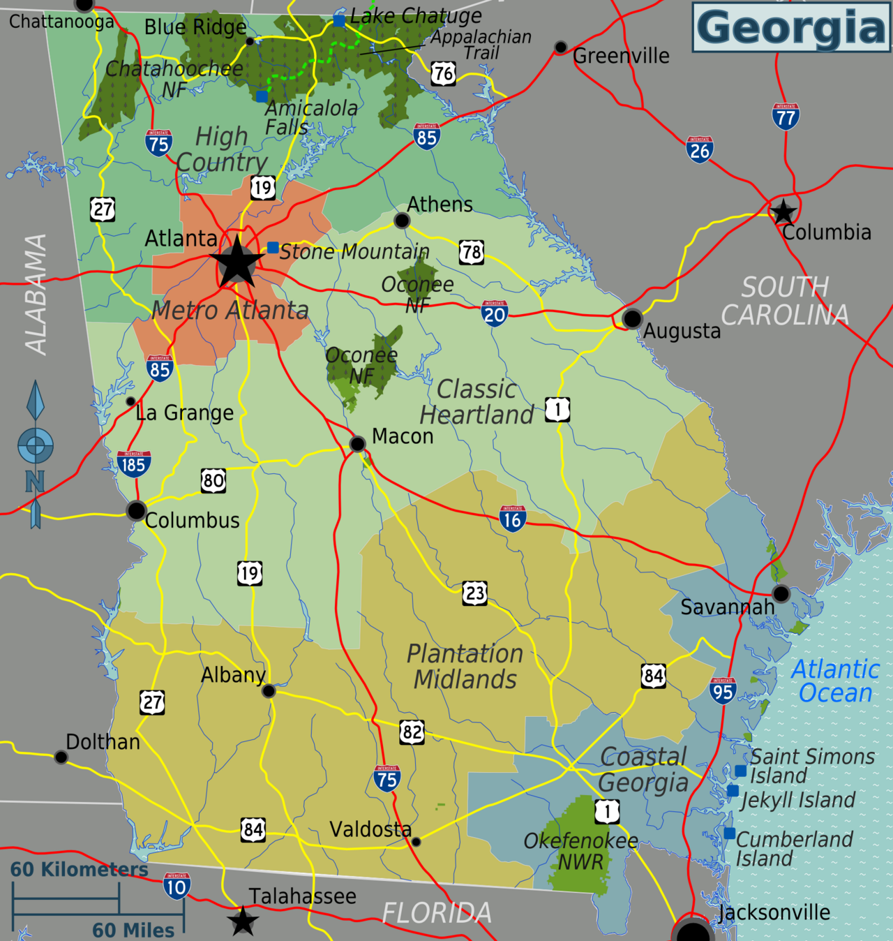 Georgia (state) regions map