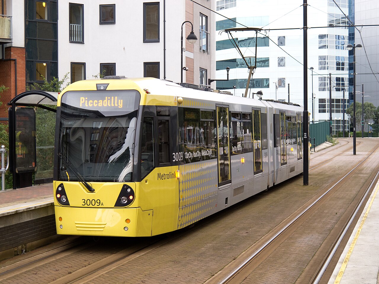 A Metrolink tram in Salford Quays