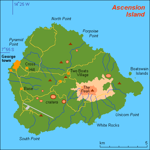 অ্যাসেনশন দ্বীপের মানচিত্র