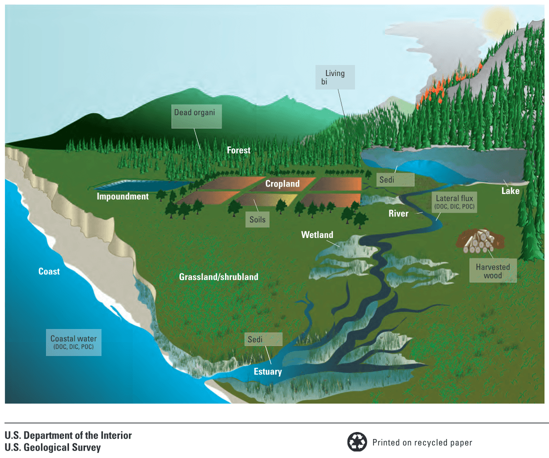 Diagram showing terrestrial ecosystems covered in the assessment, including forests, grasslands/shrublands, croplands, and wetlands.
