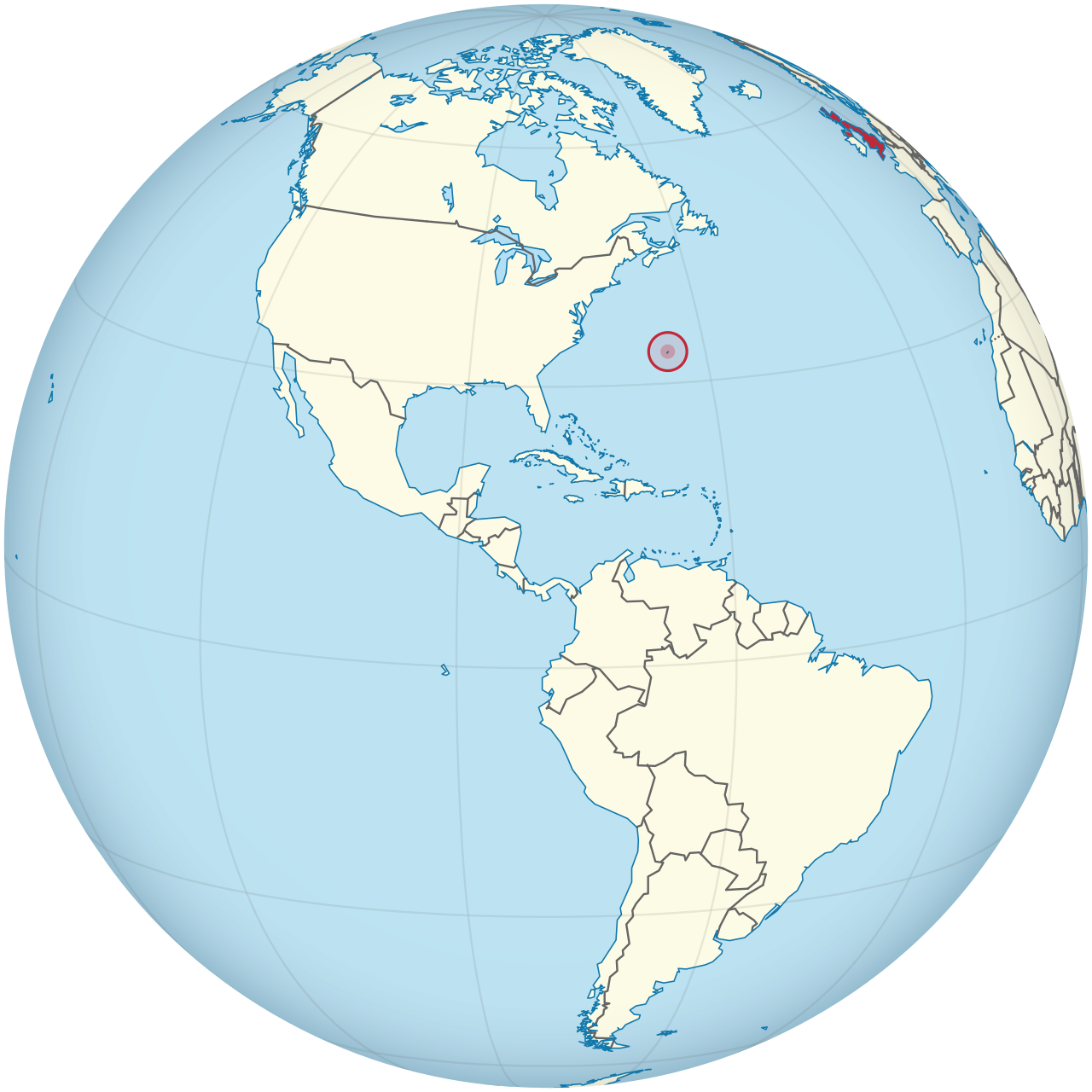 United Kingdom on the globe (Bermuda special) (Americas centered)