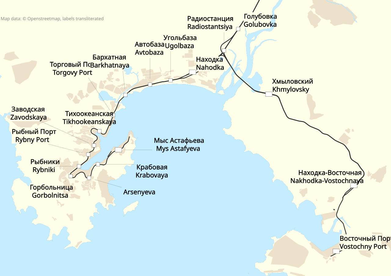 Карта железнодорожных станций в Находке