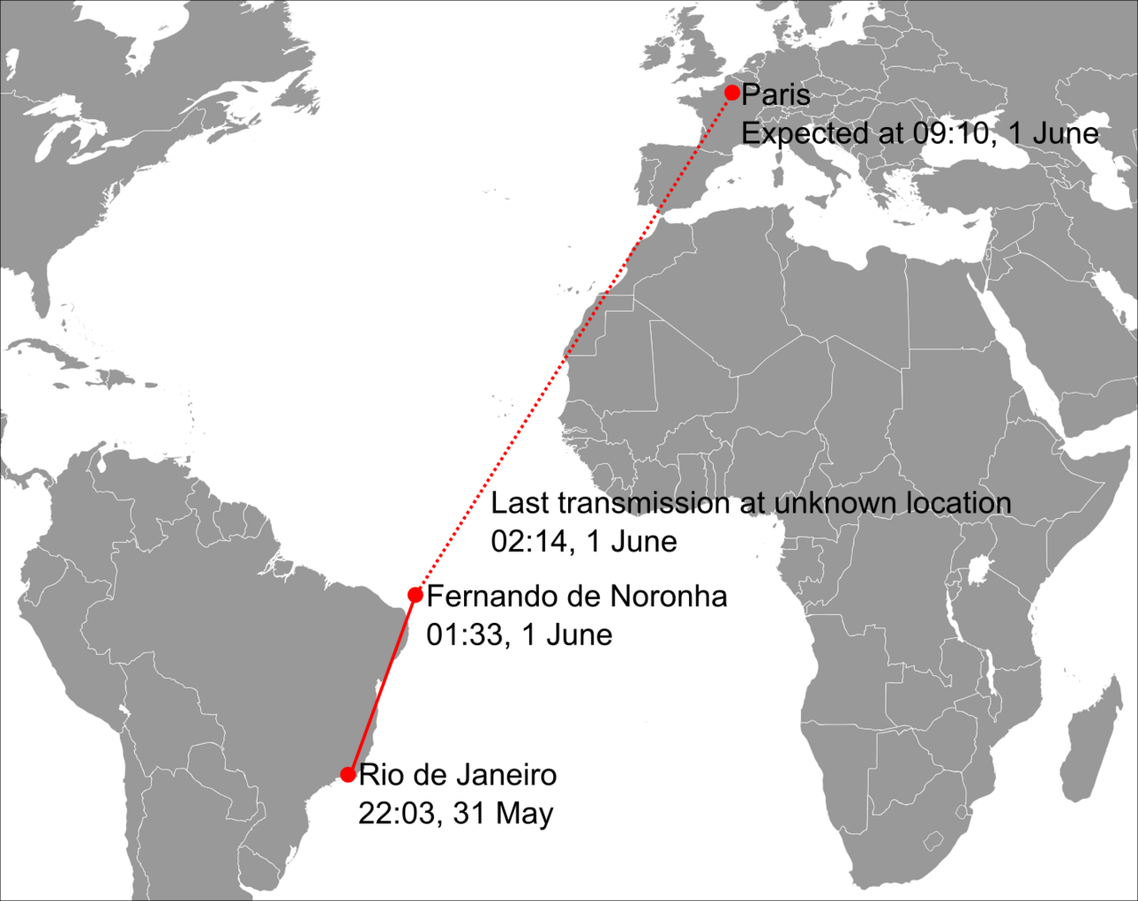 Air France Flight 447 intended flight path