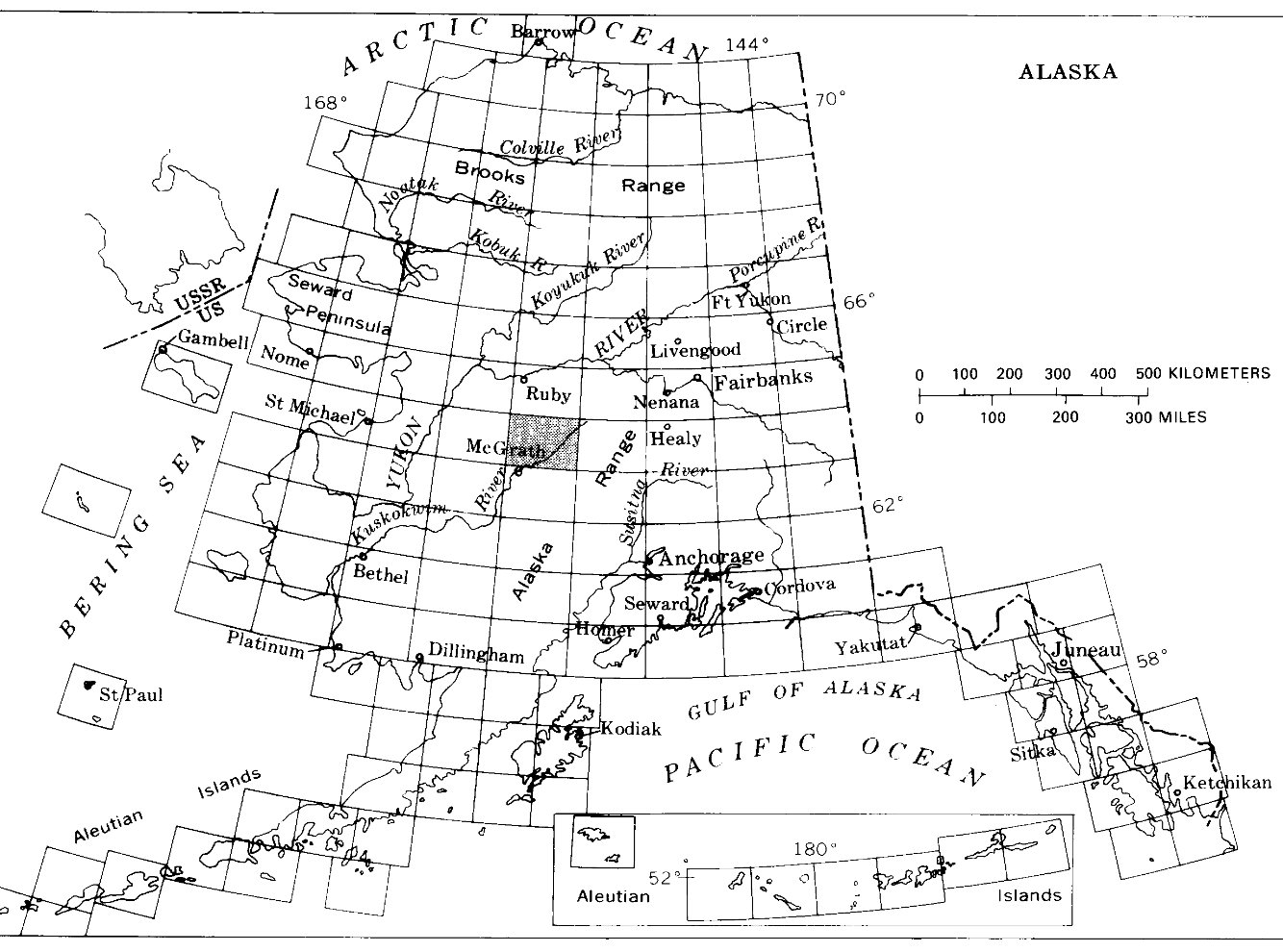 of the Medfra quadrangle (shaded) in west-central Alaska.